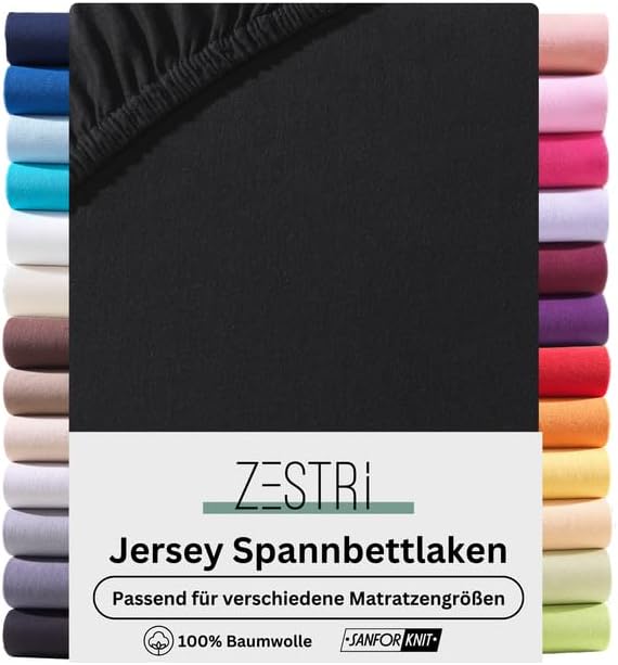 Zestri Boxspringbett Spannbettlaken Schwarz 180-200 x 200 cm Spannbetttuch - 160 g/m² Baumwolle - St