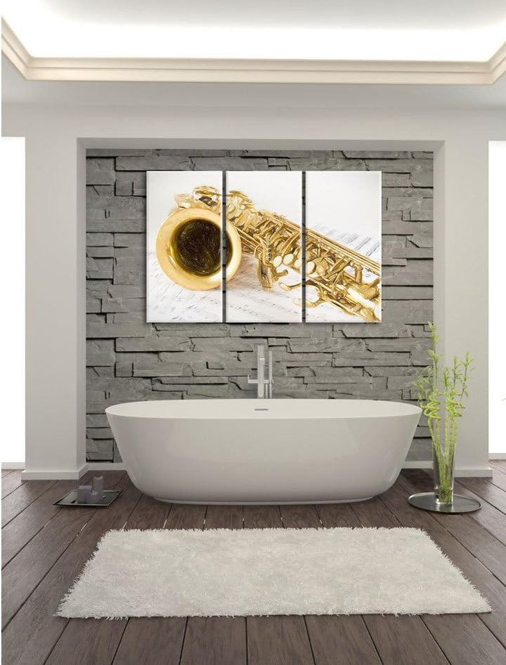 Pixxprint Saxophon auf Notenpapier als Leinwandbild/Grösse: 3 Teilig (120x80) cm/Wandbild/Kunstdruck