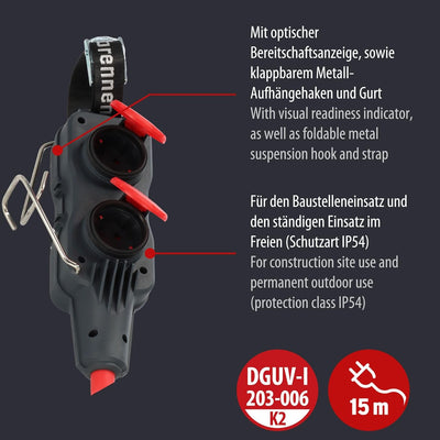 Brennenstuhl Professional Powerblock mit Verlängerungsleitung/Verteilersteckdose 4-Fach (15m Kabel s