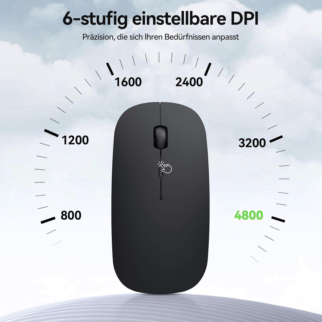 TECKNET Bluetooth Maus, Kabellose Maus mit 4800/3200/2400/1600/1200/800 einstellbare DPI, 2.4G USB F