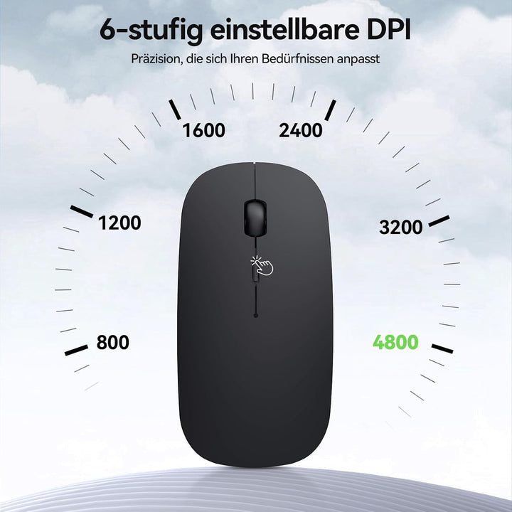 TECKNET Bluetooth Maus, Kabellose Maus mit 4800/3200/2400/1600/1200/800 einstellbare DPI, 2.4G USB F