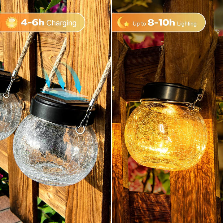 Solar Laternen Aussen 2er Set - IP65 wasserdichte Hängende Solarlampen mit Warm-Amber & RGB Farben,