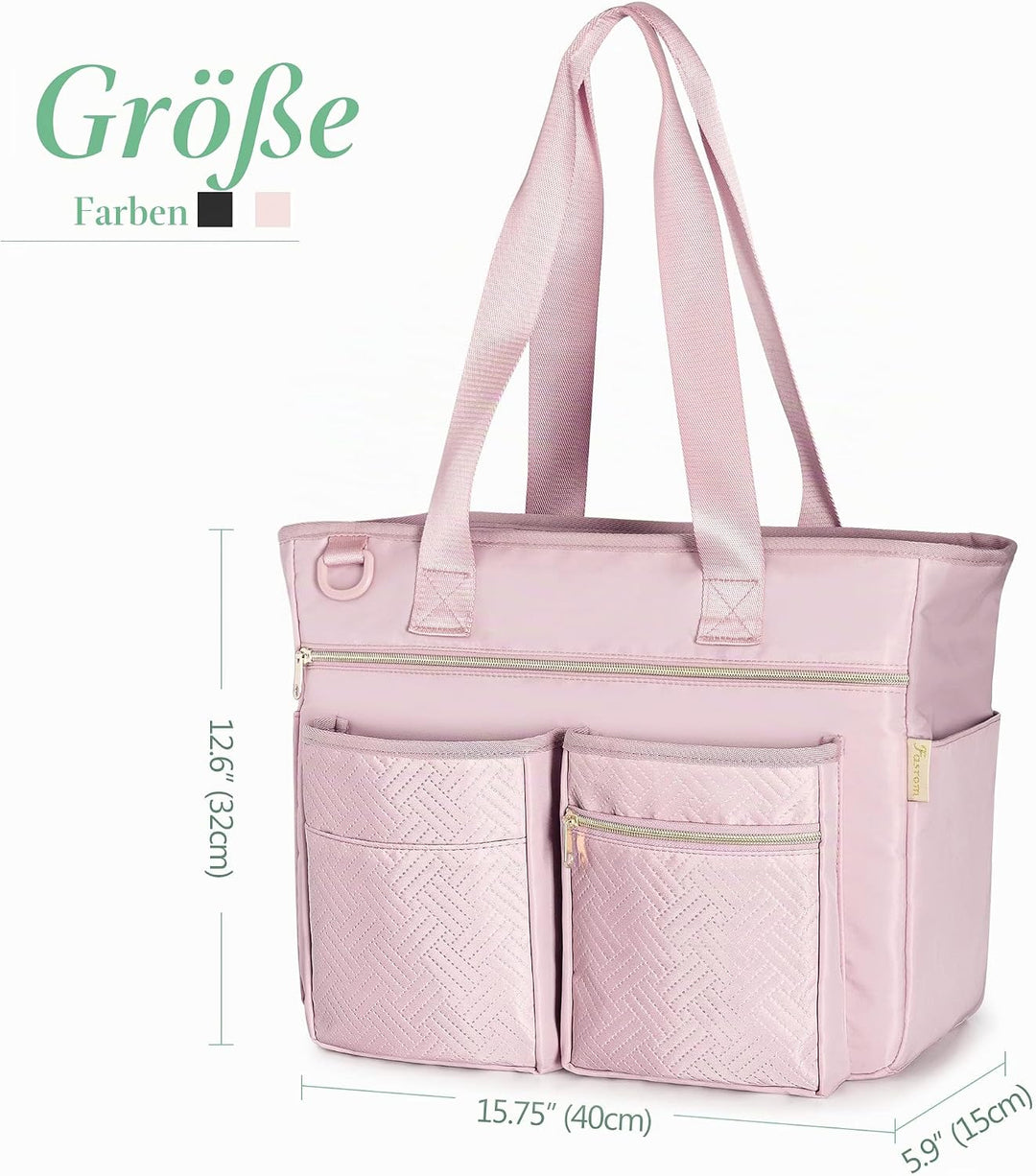 Fasrom Teacher Arbeitstasche mit Fächern für Laptop, Grosse Laptoptasche für Lehrer Rosa, Rosa