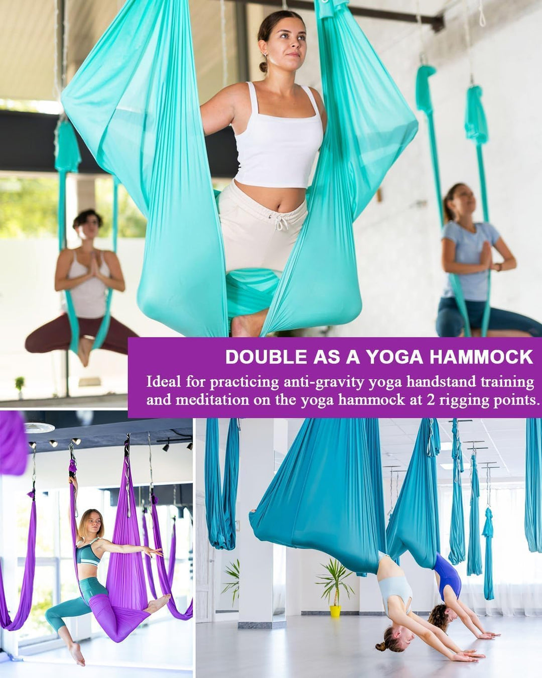 Aerial Yoga Tuch, 8 m, Vertikaltuch Set, inklusive Zubehör, dehnungsarme, hochwertige Stoffe Violett