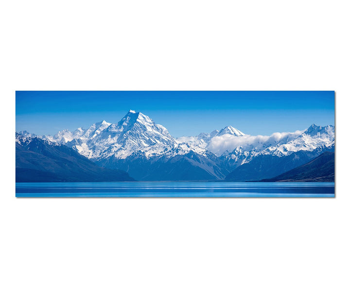 Paul Sinus Art Panoramabild auf Leinwand und Keilrahmen 150x50cm Neuseeland Gebirge Bergsee Schnee
