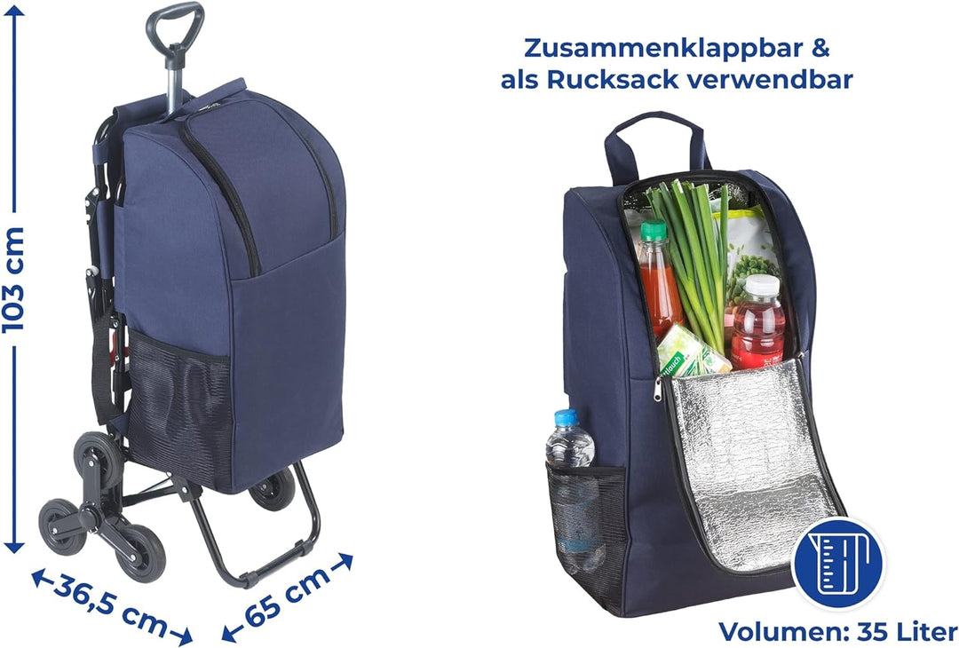 Maximex WENKO Einkaufstrolley mit Sitz - Dreirad-System fürs Treppensteigen Fassungsvermögen: 35 l,