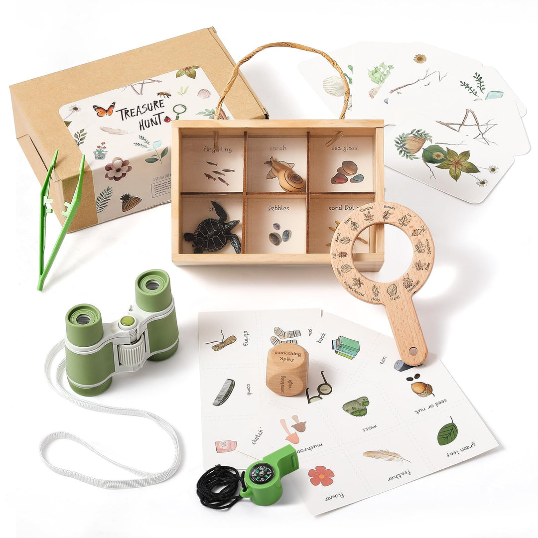 WOODEN TEETHER Forschersets für Kinder ab 3 Jahren, Entdecker Set Indoor und Outdoor Suchspiel für G