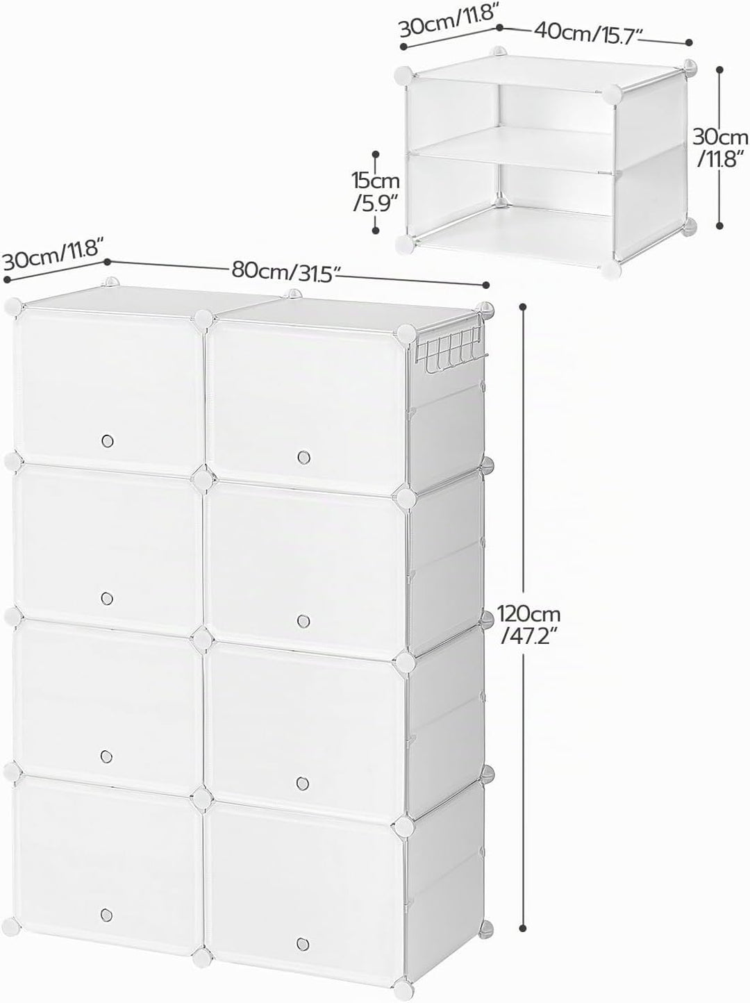 HOOBRO Schuhregal mit 8 Fächern, Schuhschrank, für 32 Paar Schuhe, 40 x 30 x 30 cm pro Fach, schmal,