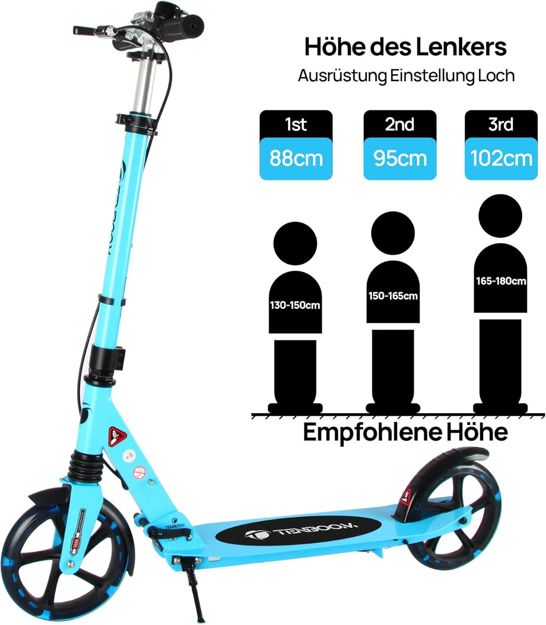 TENBOOM Roller Kinder 10 Jahre, Aluminium Tretroller klappbar Cityroller Höhenverstellbar, Roller Ki