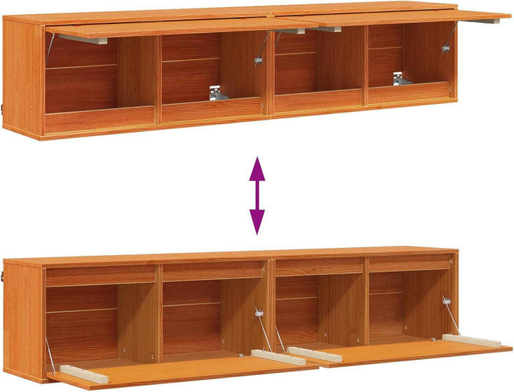 vidaXL Wandschrank mit Regal mit Tür 2 pcs Wachsbraun 80 x 30 x 35 cm, Wohnzimmer Regal, rechteckige