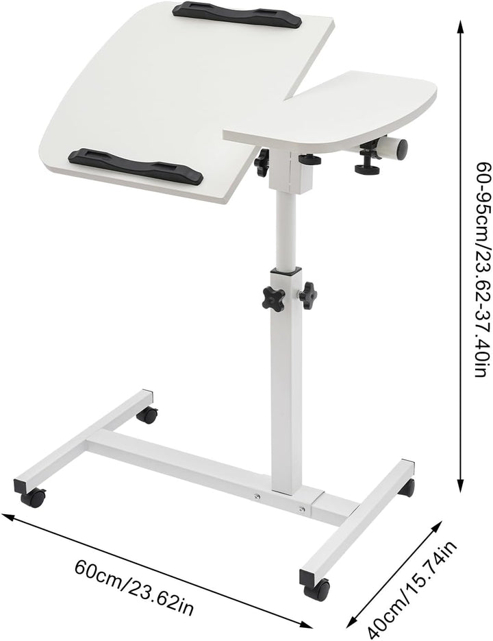 DDZcozy Computertisch Höhenverstellbar Laptoptisch mit Rollen Weiss Schreibtisch Beistelltisch für W