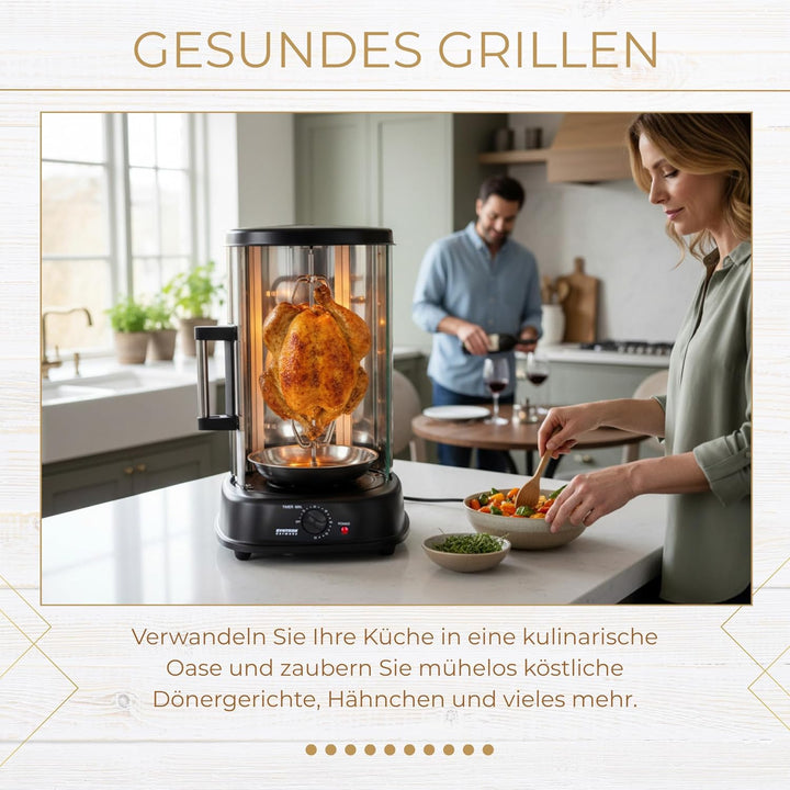 Syntrox Germany Dönergrill Hähnchengrill Gyrosgrill mit Glastür Rotissiere Gyros Kebab RO-1500W-21L