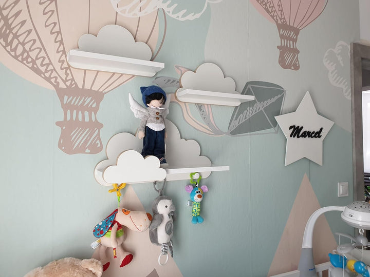 EIN Set Wolkenregal Mit Aufhaken Zum Deko Kinderzimmer | Stabile 3 Wolke Wandregale Weiss Für Jede E
