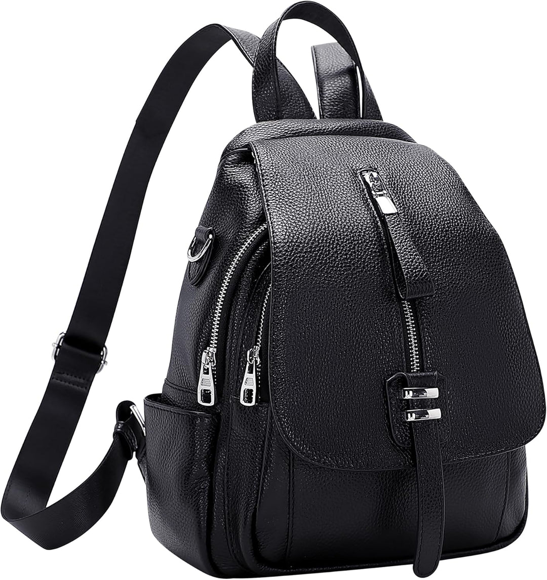 ALTOSY Echtes Leder Rucksack Geldbörse für Frauen Wandelbare Umhängetasche mit Schnalle Klappe Schwa