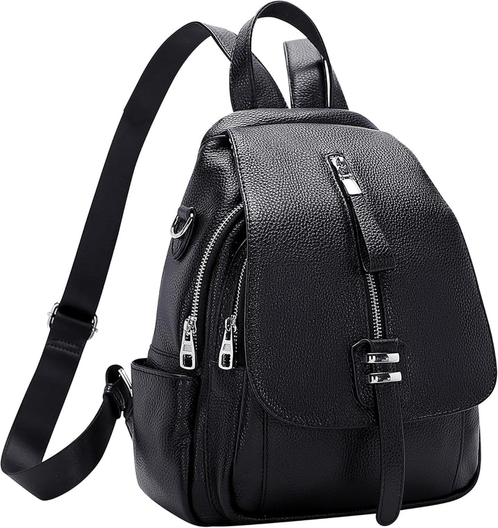 ALTOSY Echtes Leder Rucksack Geldbörse für Frauen Wandelbare Umhängetasche mit Schnalle Klappe Schwa
