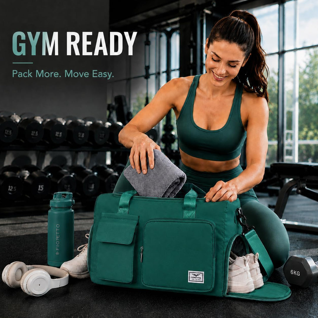FIORETTO 35L Damen Sporttasche, Faltbare Reisetasche mit Schuhfach &amp; Nassfach, Wasserabweisende Week