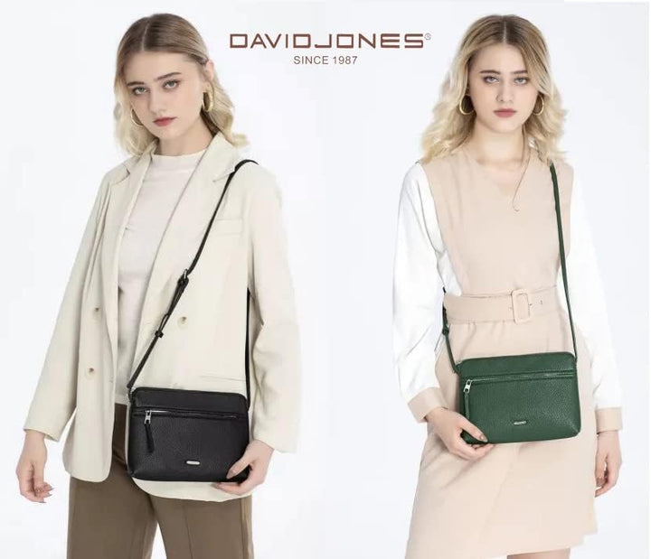 David Jones - Damen Umhängetasche - Kleine Flache Handtasche PU Leder - Tasche Klassiche Elegante Be