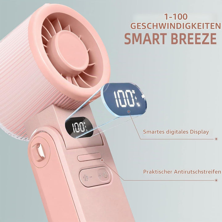 Handventilator Tragbarer Mini Ventilator mit 100 Stufen, USB Ventilator Wiederaufladbarer Akku, 3-in