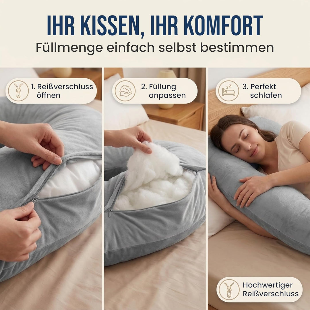 Seitenschläferkissen mit Bezug [waschbar - Flexible Füllung] Stillkissen XXL | Pregnancy Pillow | Ki