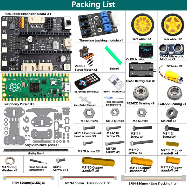 Adeept Smart Car Kit für Raspberry Pi Pico, Linienverfolgung, Hindernisvermeidung, buntes Licht, OLE