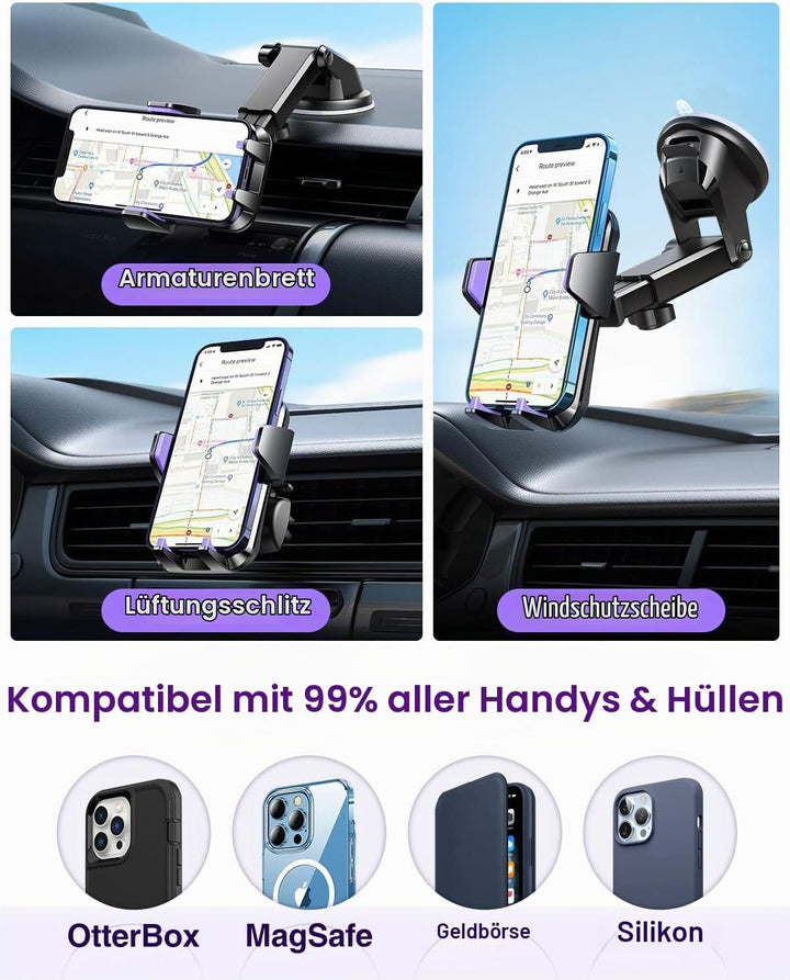 VANMASS Handyhalterung Auto Lüftung Elegantes violett Handy Halterung Auto 4 in 1 Handyhalter Auto S