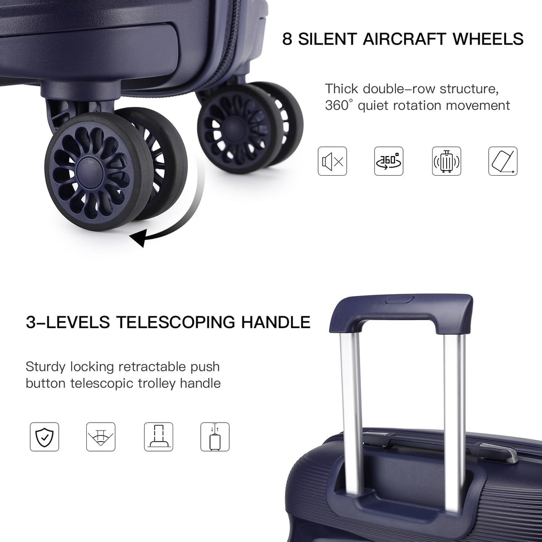 KONO Koffer Trolleys Reisekoffer mit TSA Schloss M (55cm Handgepäck) Dunkelblau, L (65cm Mittelgross