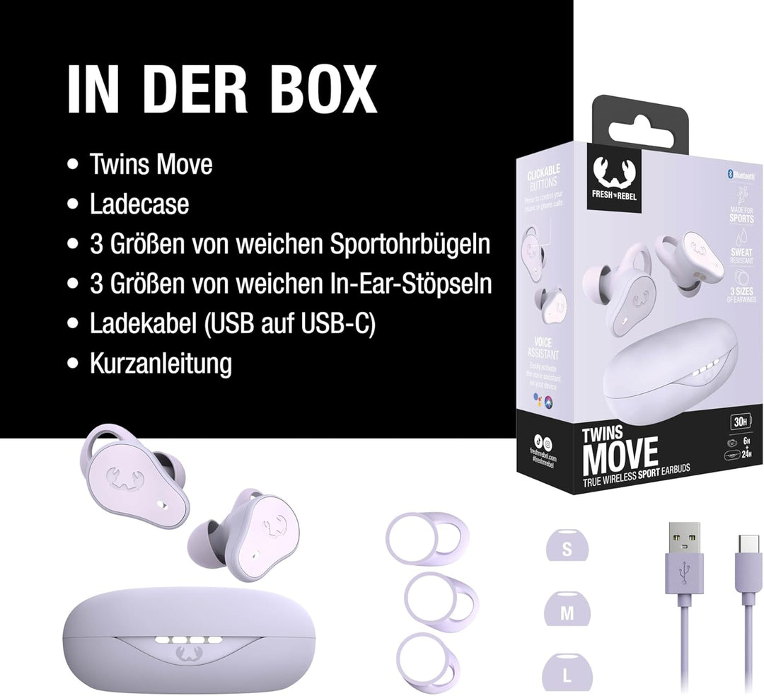 Fresh 'n Rebel Twins Move, kabellose In-Ear Bluetooth Sport Kopfhörer, Spritzwassergeschützt, Dual M