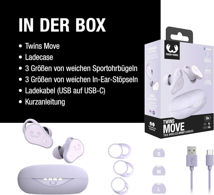 Fresh 'n Rebel Twins Move, kabellose In-Ear Bluetooth Sport Kopfhörer, Spritzwassergeschützt, Dual M