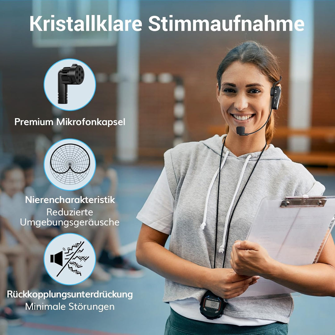 TONOR Wireless Mikrofon Headset, UHF Wiederaufladbares Drahtloses Mikrofon, 20 Kanäle mit 20m Kabell