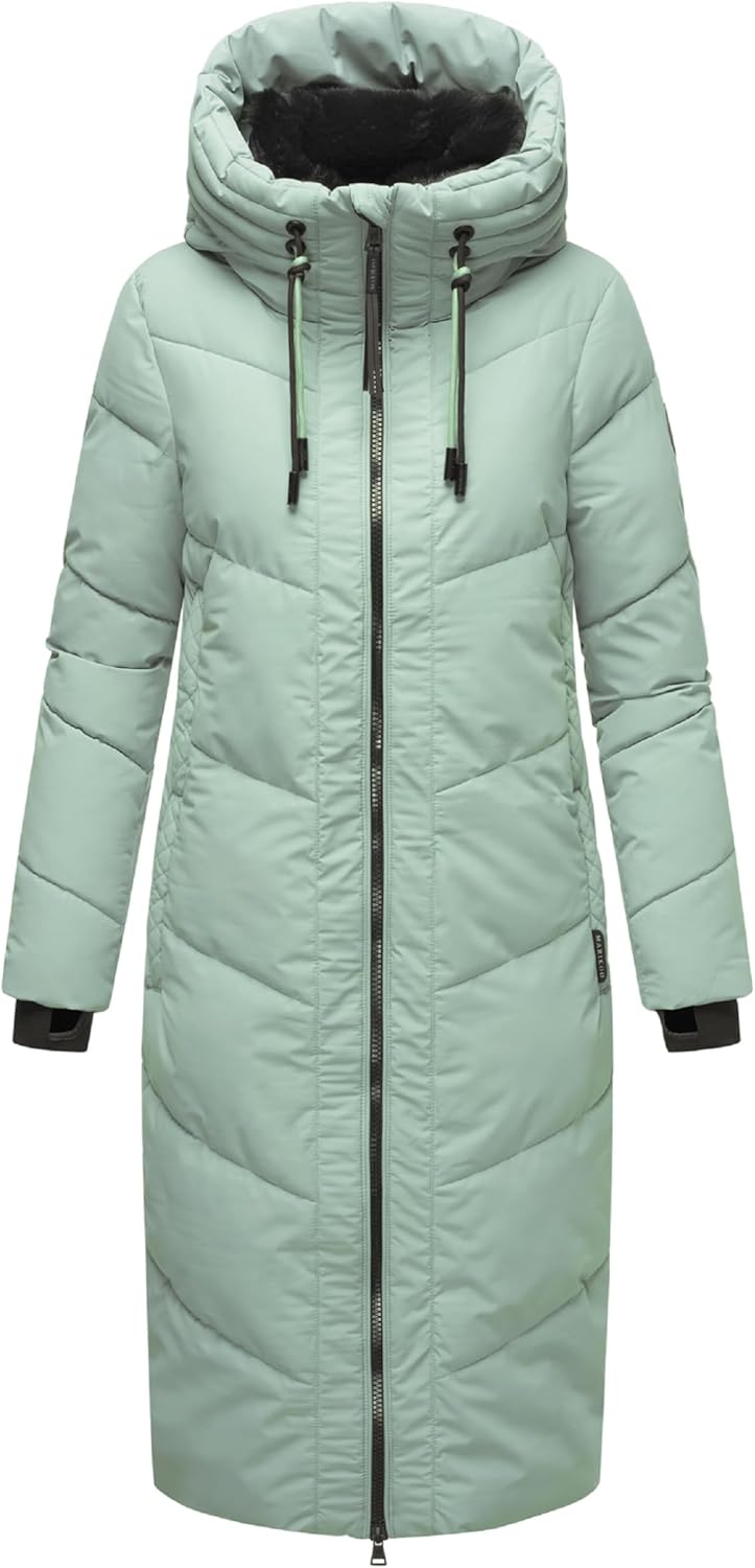 MARIKOO Damen Wintermantel warmer Steppmantel lang mit verstellbarer Kapuze und hohem Kragen Nadaree
