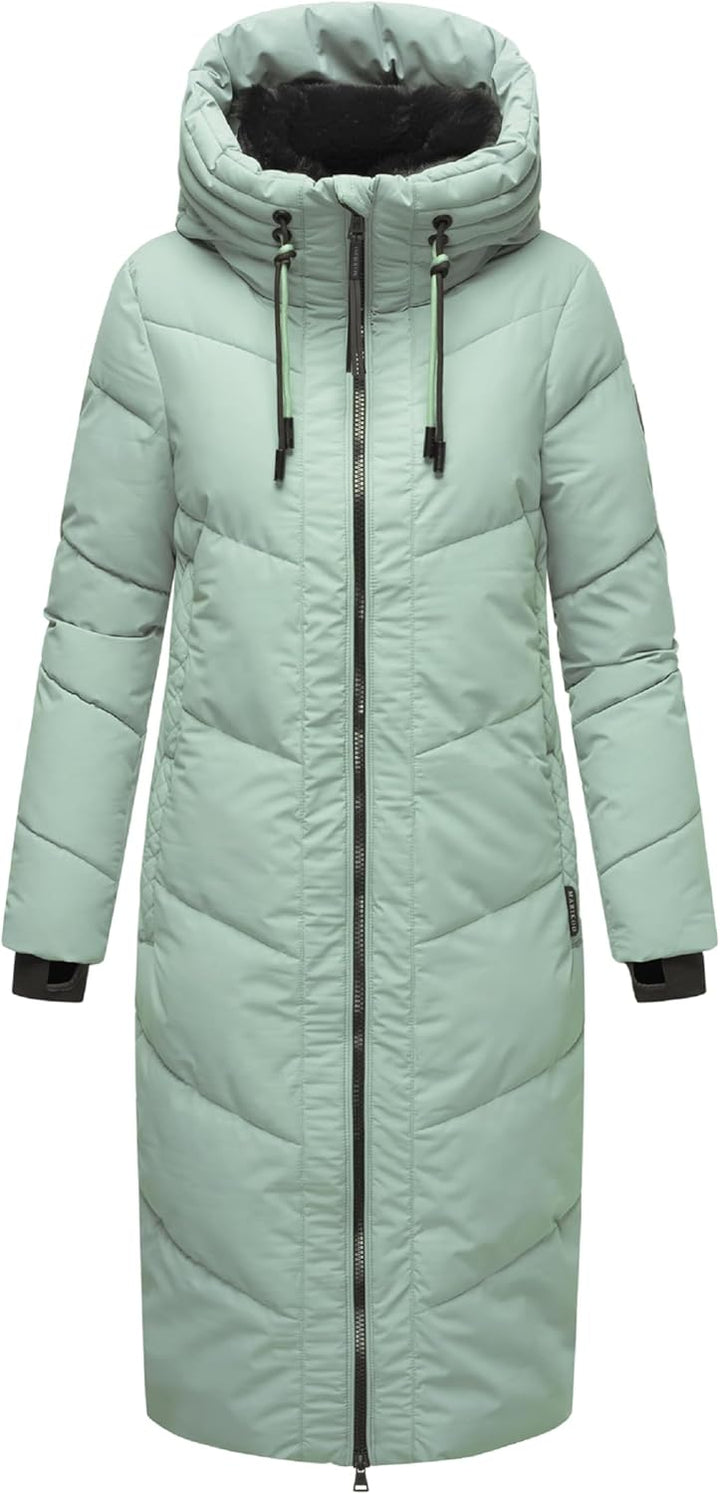 MARIKOO Damen Wintermantel warmer Steppmantel lang mit verstellbarer Kapuze und hohem Kragen Nadaree
