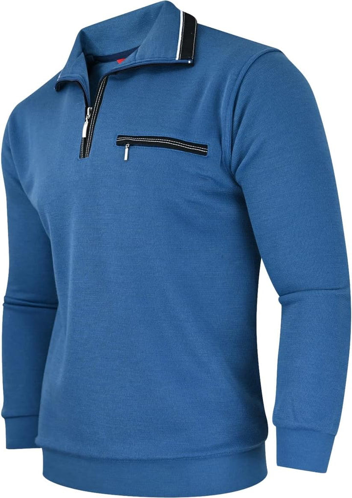 Soltice Herren Langarm Sweatshirt mit Brusttasche, Gestreifter Strickpullover mit Kragen, Meliert, W