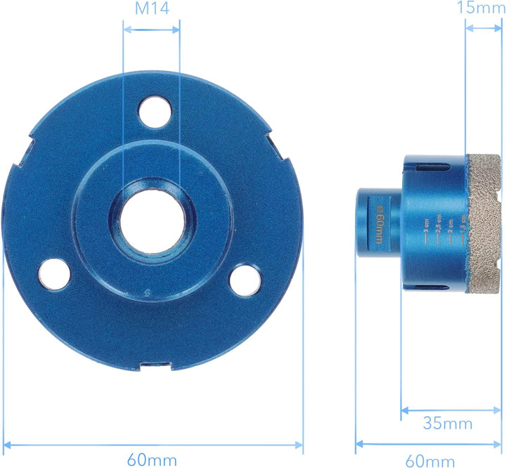 PRODIAMANT Diamant Fliesenbohrer 60 mm x M14 Fliese, Feinsteinzeug, Keramik für Winkelschleifer zum