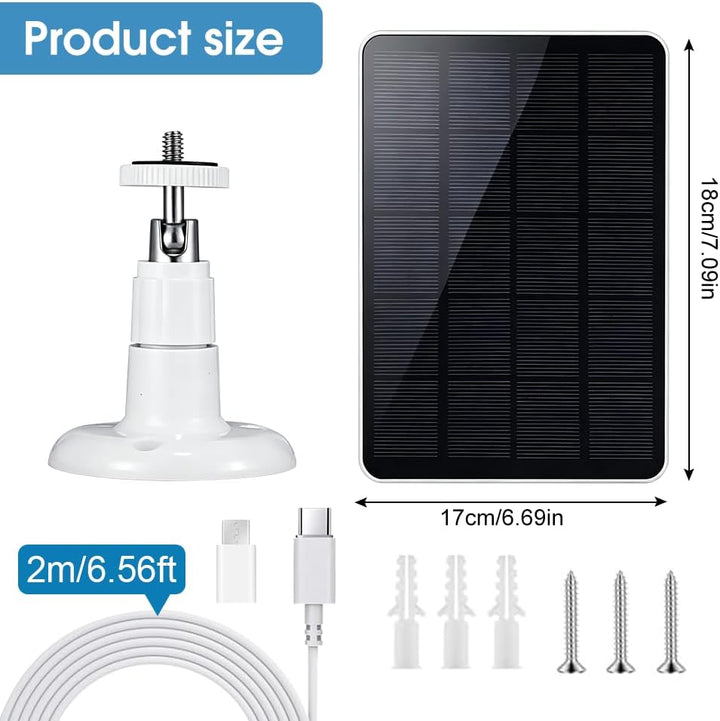 Solarpanel für Eufy Kamera, 3W Solarpanel für Ring Kamera, Solar Ladegerät 6V mit Micro USB &amp; USB-C