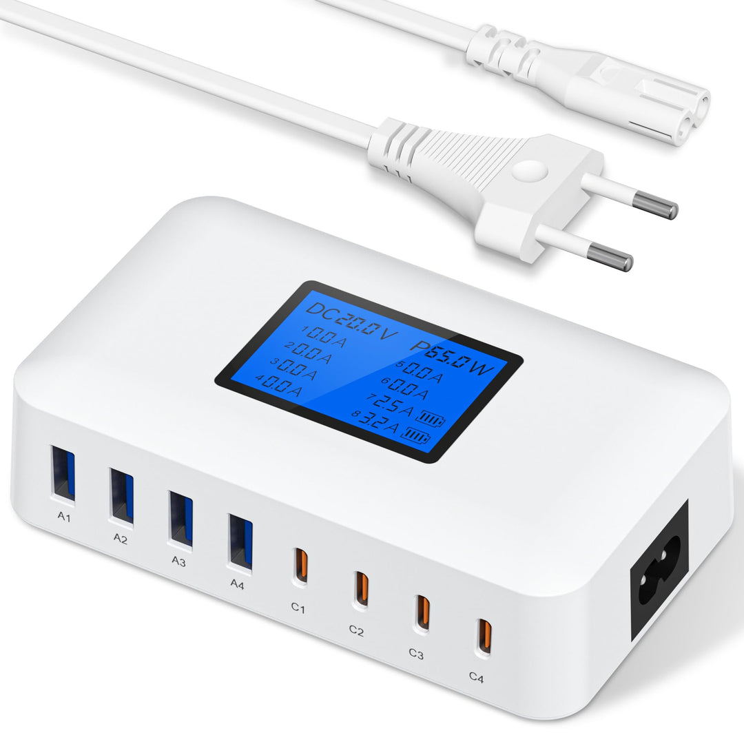 200W USB C Ladegerät Mehrfach – 8-Port USB C Netzteil, USB Ladestation mit LCD Bildschirm, PD 65W Sc