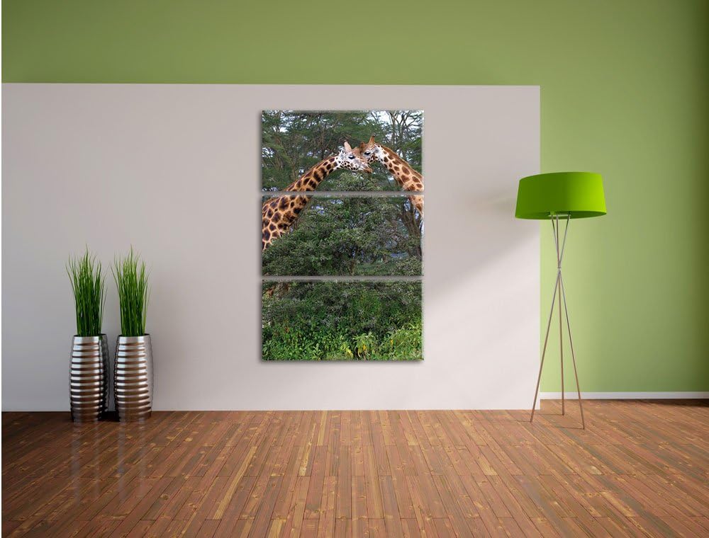 Pixxprint schönes Giraffenpaar in der Savanne 3-Teiler Leinwandbild 120x80 Bild auf Leinwand, riesig