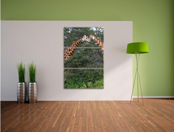 Pixxprint schönes Giraffenpaar in der Savanne 3-Teiler Leinwandbild 120x80 Bild auf Leinwand, riesig