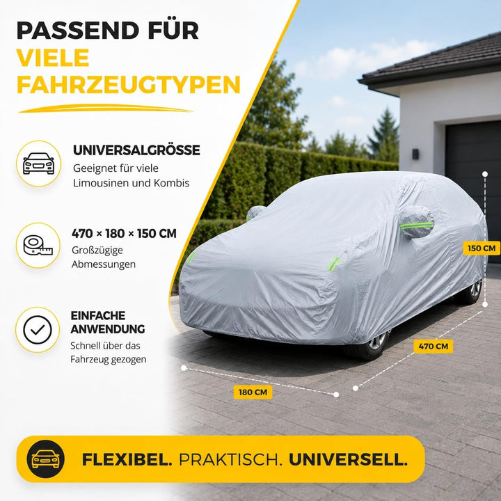 Universale Autoschutzhülle - Autoabdeckung - wasserdichte Autoplane für PKW/KFZ – Car Cover in Silbe