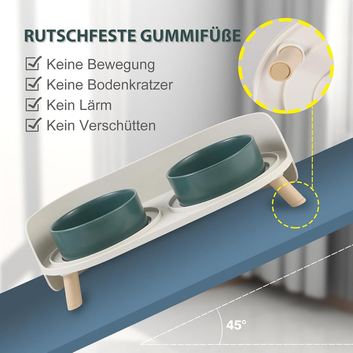 Katzen Napfset Katzennapf Erhöht Keramik - Doppelt Katzennäpfe mit Rutschfestem Ständer und Spritzsc