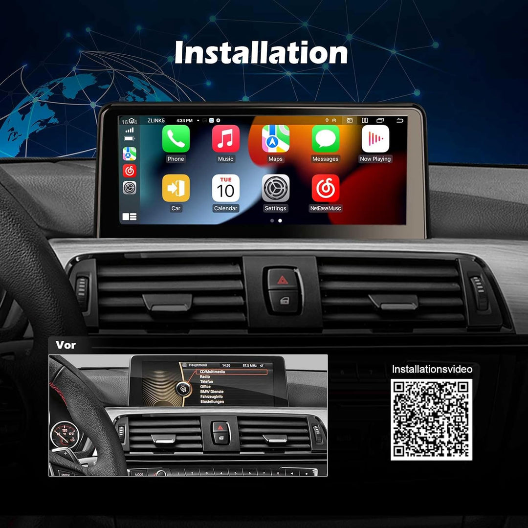 Erisin 10.25" 8-Kern 4GB+64GB Android 14 Autoradio Bluetooth mit GPS Navi für BMW 3er F30 F31 F34 4e
