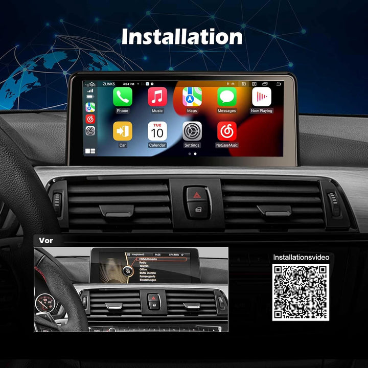 Erisin 10.25" 8-Kern 4GB+64GB Android 14 Autoradio Bluetooth mit GPS Navi für BMW 3er F30 F31 F34 4e