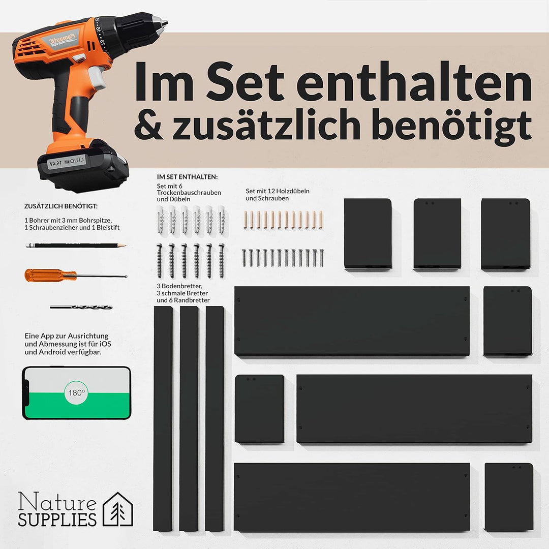 NATURE SUPPLIES Set 3 Wandregale - Kinderzimmer (Black, 3 Pack) 3 Pack Schwarz, 3 Pack Schwarz