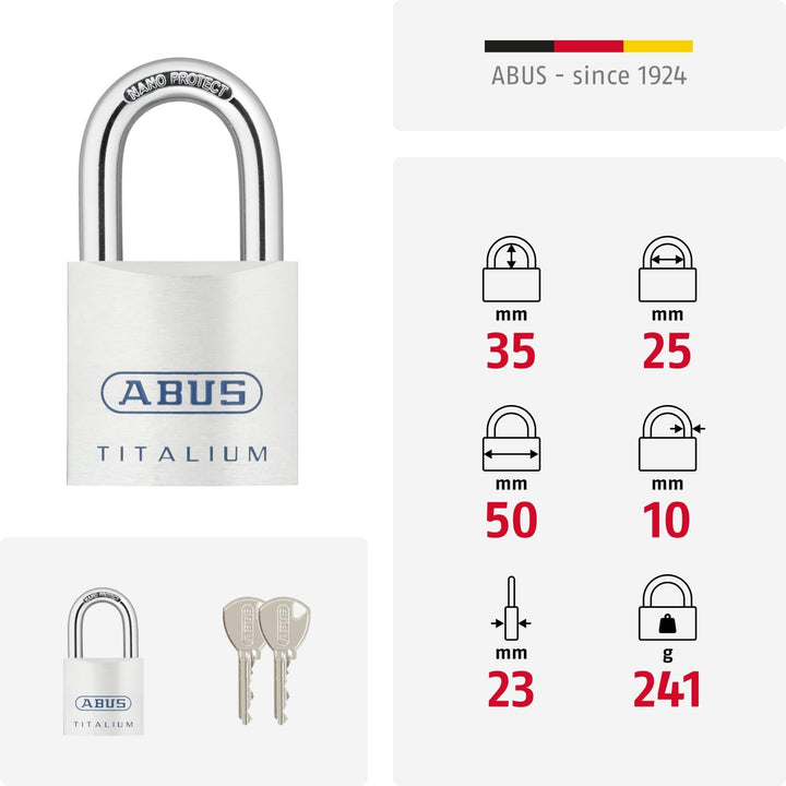 ABUS Titalium Vorhängeschloss 80TI/50 - Kellerschloss mit leichtem, massiven Schlosskörper aus Spezi