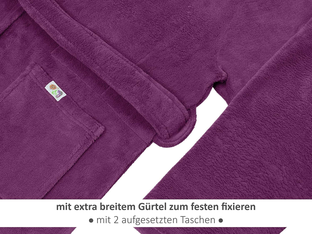 Emily´s Check Kuschelfleece Therapie Bademantel mit Kapuze und Innentaschen 1582.2293 S beere, S bee