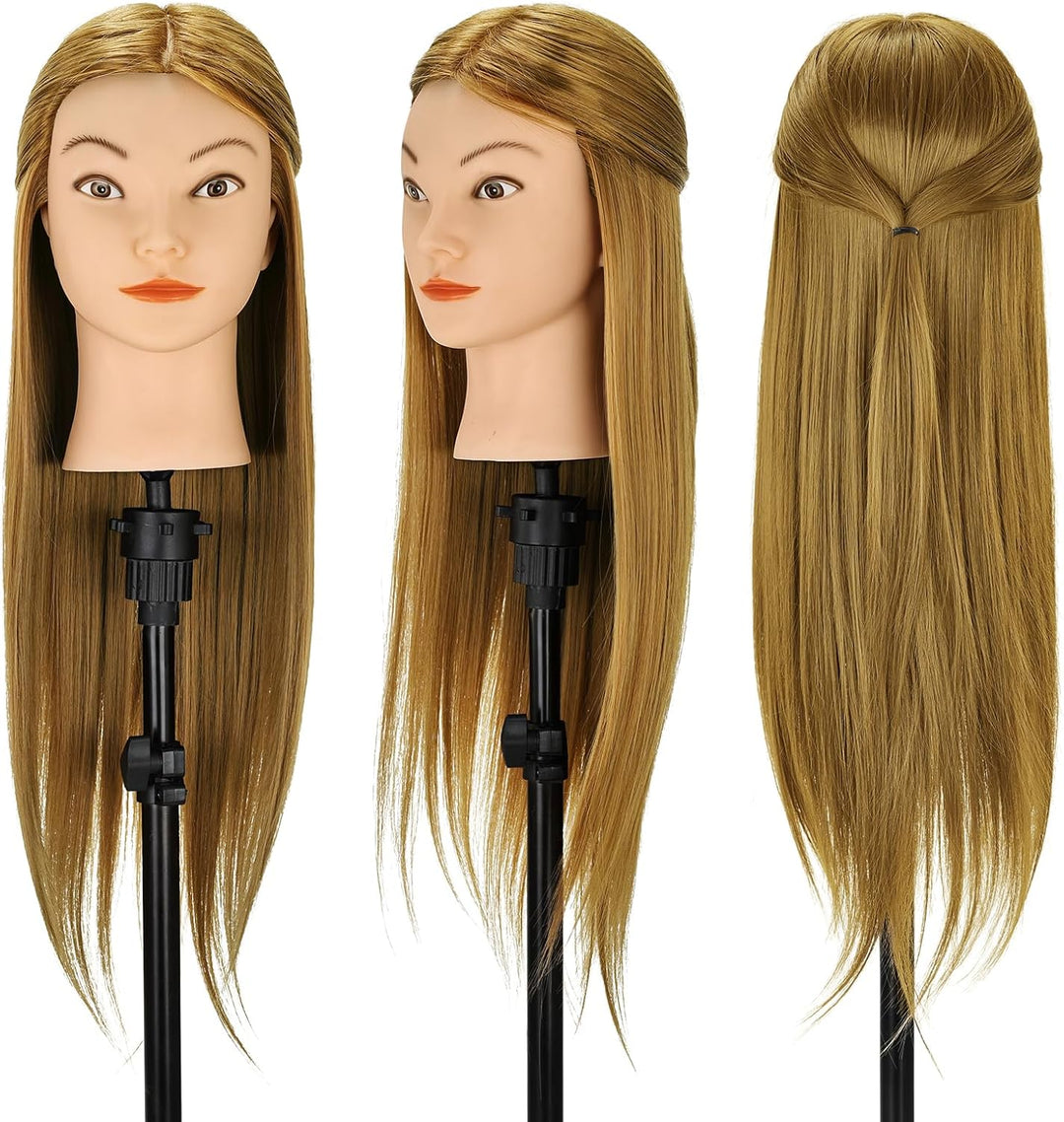 TwoWin Übungspuppe mit braunem Kopf, Echthaar, zum Flechten von Make-up, inklusive Klemmhalter, Brau