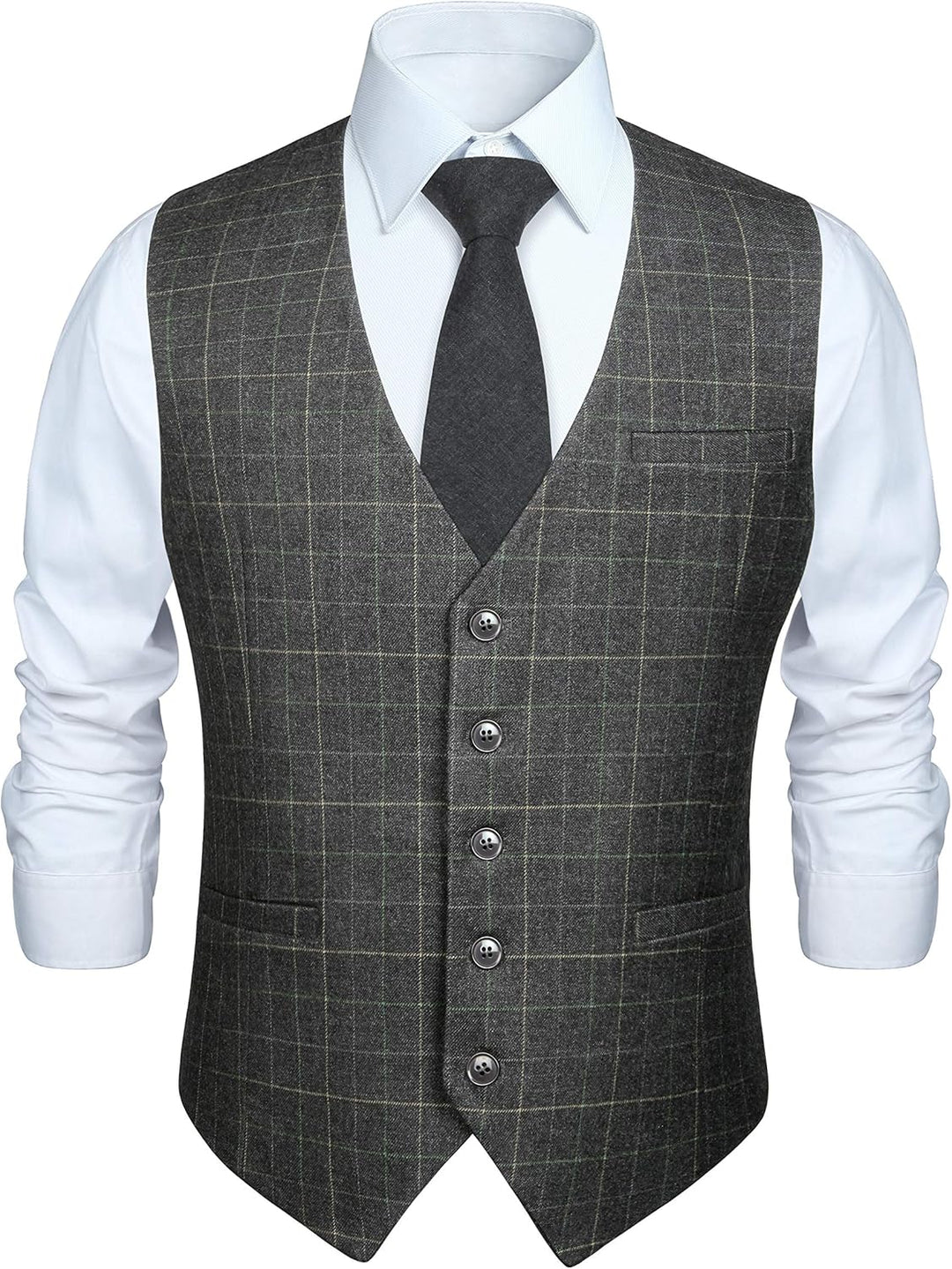 HISDERN Manner Formale Hochzeitsfeier Weste Baumwolle Plaid Kleid Anzug Weste für Herren hellgrau M,