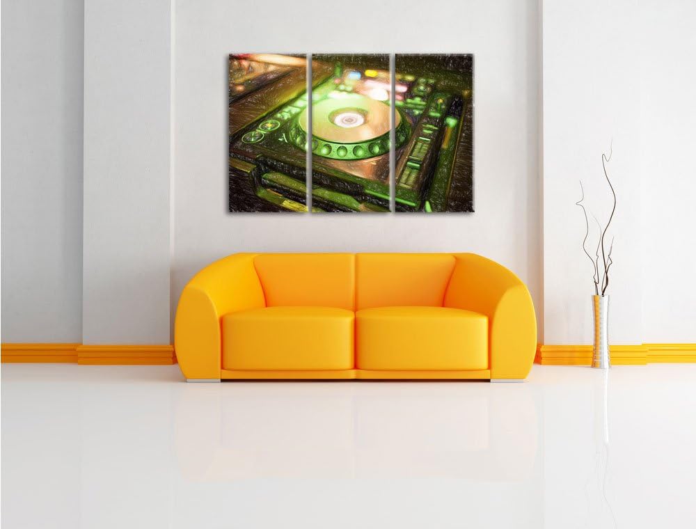 Pixxprint Grün beleuchteter DJ Pult als Leinwandbild/Grösse: 3 Teilig (120x80 cm) cm/Wandbild/Kunstd