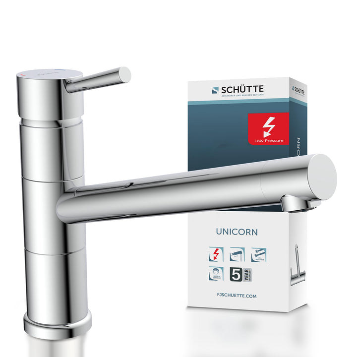 SCHÜTTE 33790 UNICORN Niederdruck-Küchenarmatur 150° schwenkbar, Wasserhahn für die Küche mit Anti-N