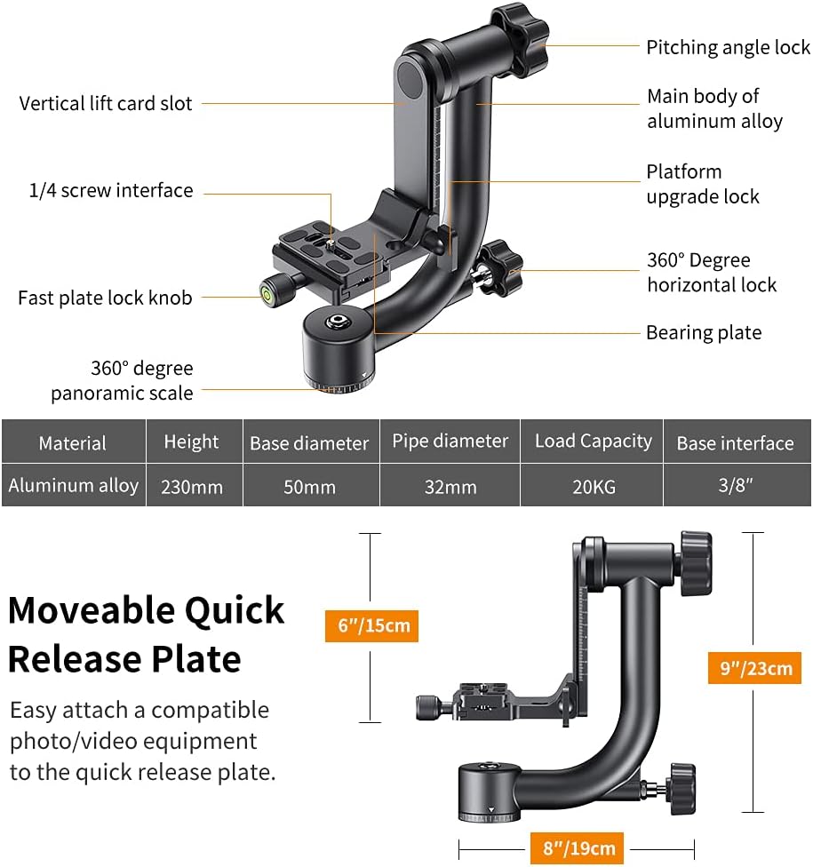 K&amp;F Concept Aluminium Gimbalkopf, Professional Heavy Duty Metall 360° Panorama Stativkopf mit 20 KG