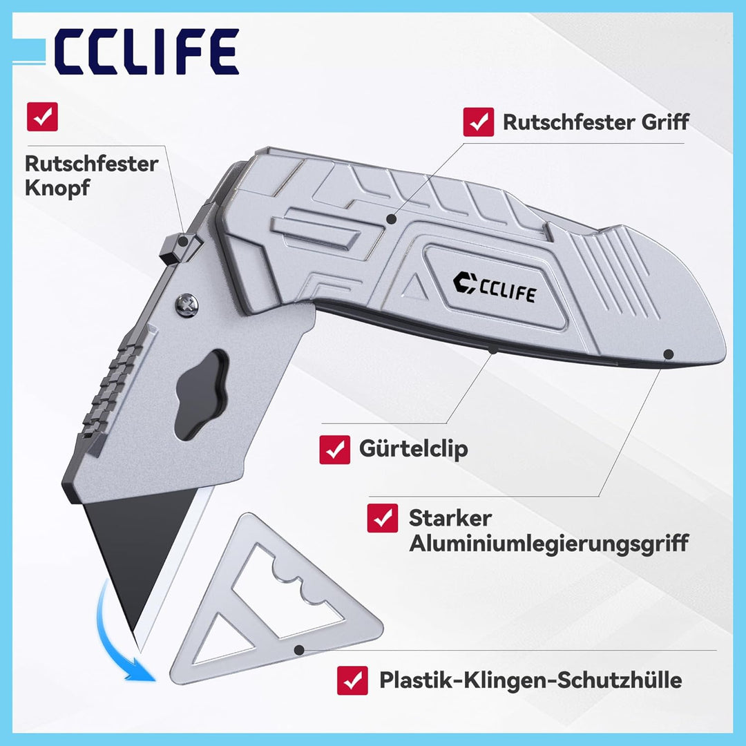 CCLIFE Cuttermesser Massband Set 7-teilig Aluminium Werkzeugset | 3 Aluminium-Cuttermesser Set für H